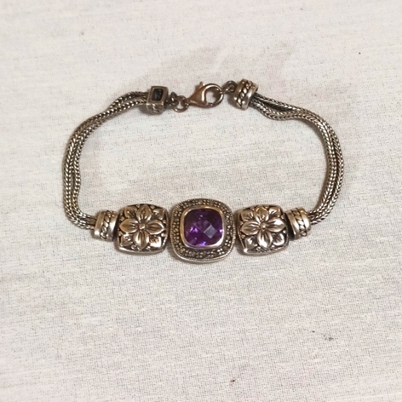 Elegant Silver and Amethyst Bracelet Floral Beaded Chain Bracelet - Picture 1 of 8